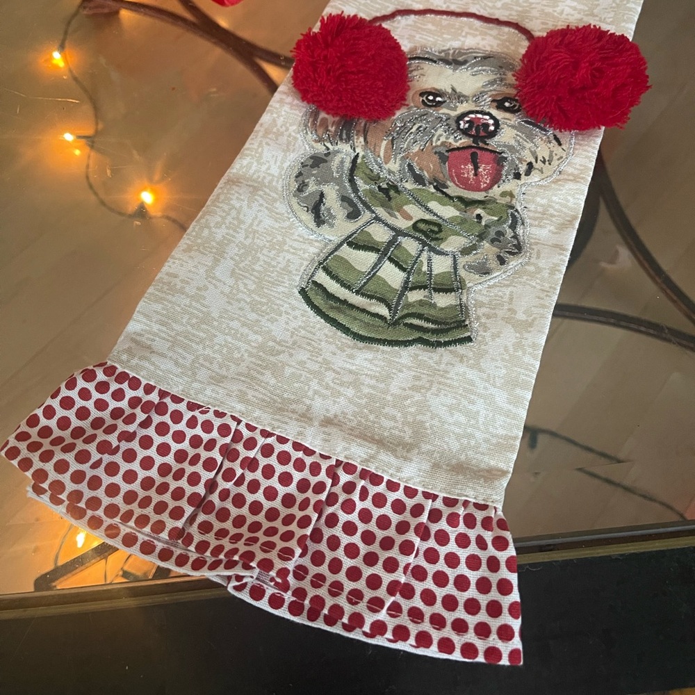 Pier One Imports Cute Doggie Tea Towel with polka dot ruffle